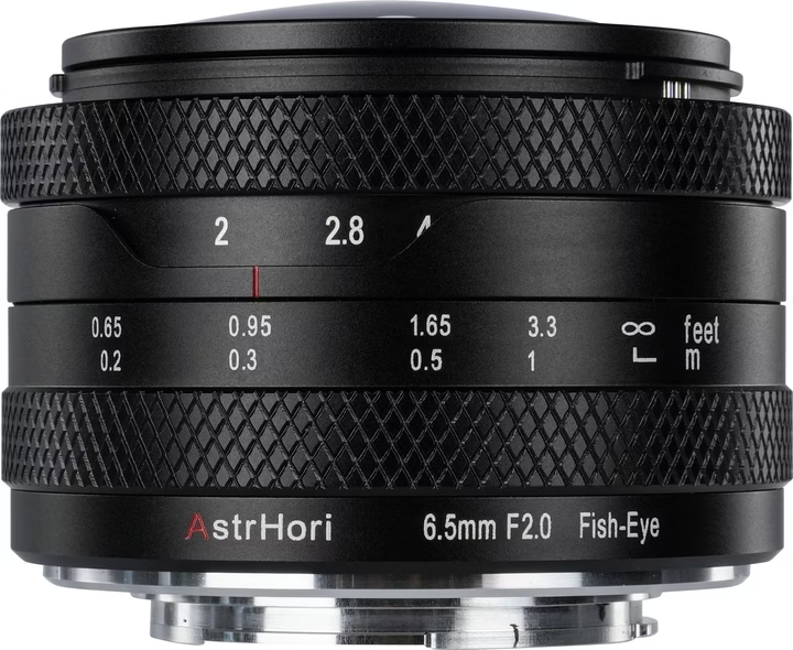 6,5mm F2.0, Fish-Eye, manueller Fokus, Blende skala, Metallfassung