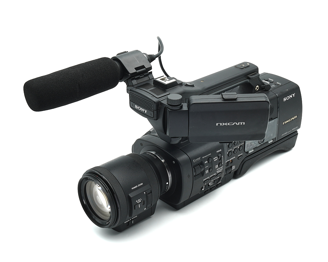 kamera, Camcorder, Objektiv, Handmikrofon, schwarz