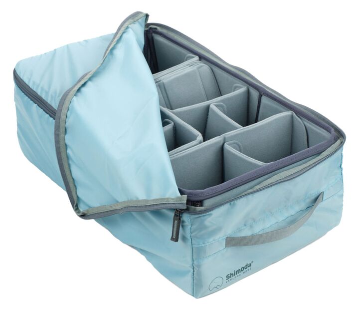 Tragetasche, Kameratasche, unterteilte Fächer, Softshell, hellblau