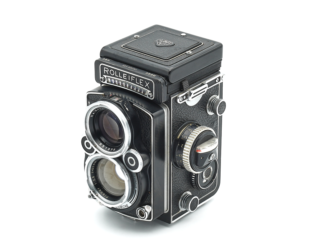 Zwillingsreflexkamera, Rolleiflex, Mittelformat, Kamera, metallisch-schwarz