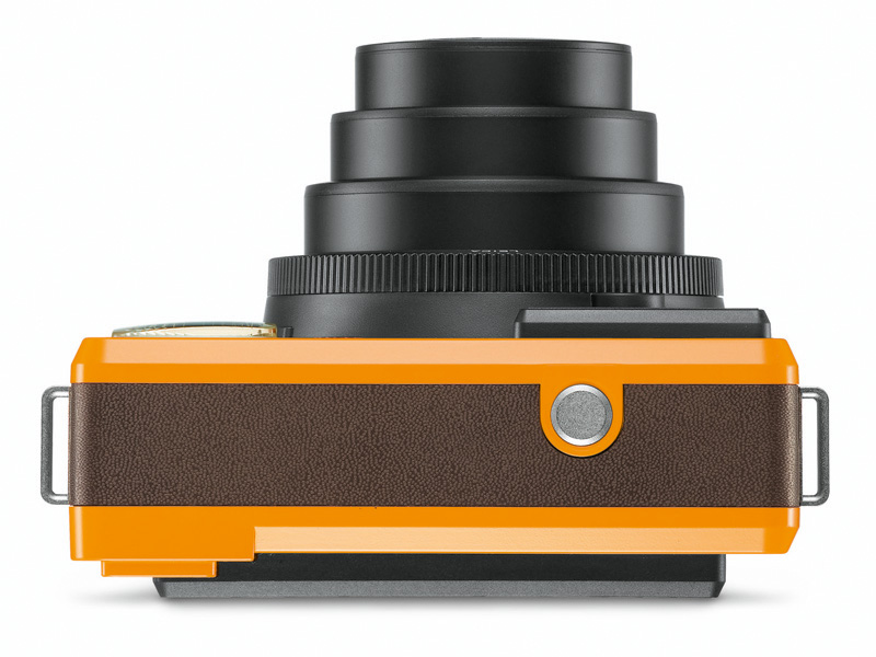 kamera, orange, kompakt, objektiv, braunes leder