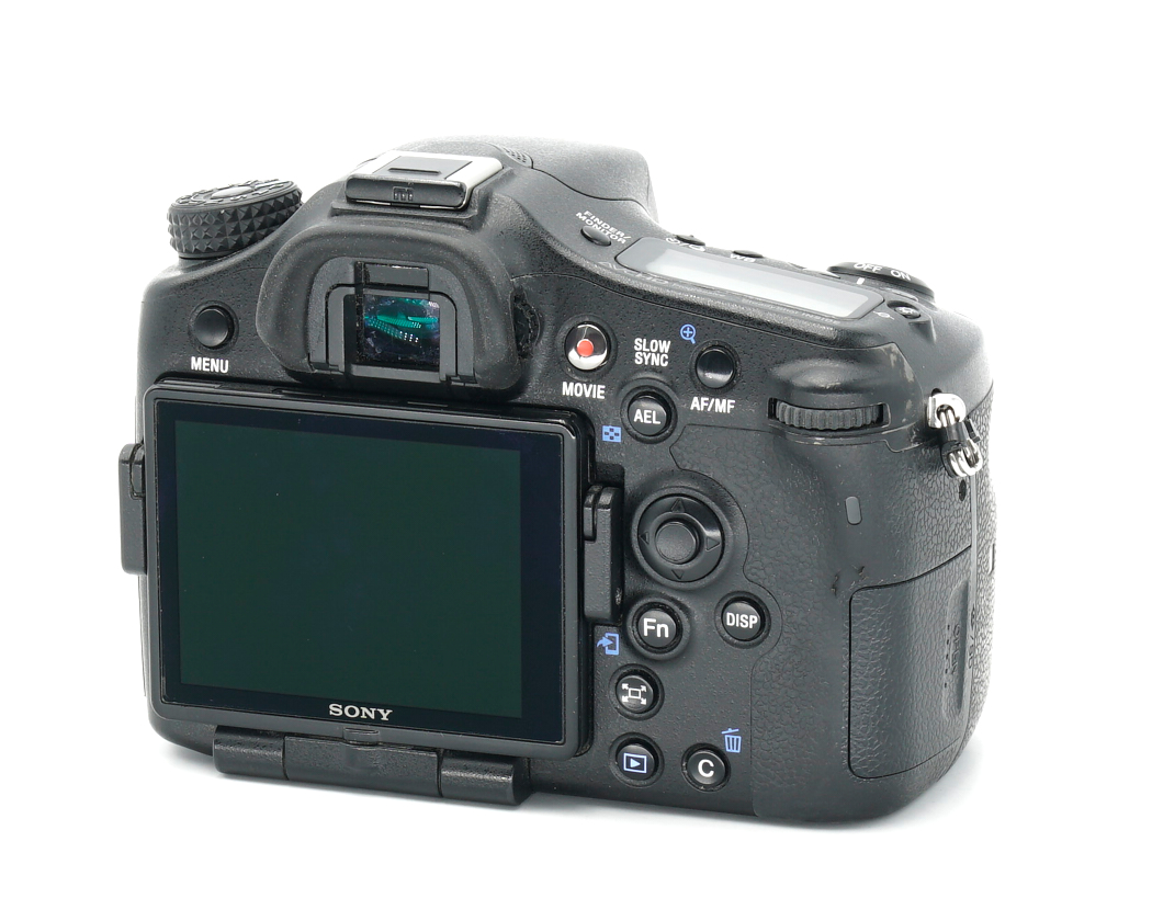 digitale kamera, SLR, Sony, Rückseite LCD, schwarzer Körper
