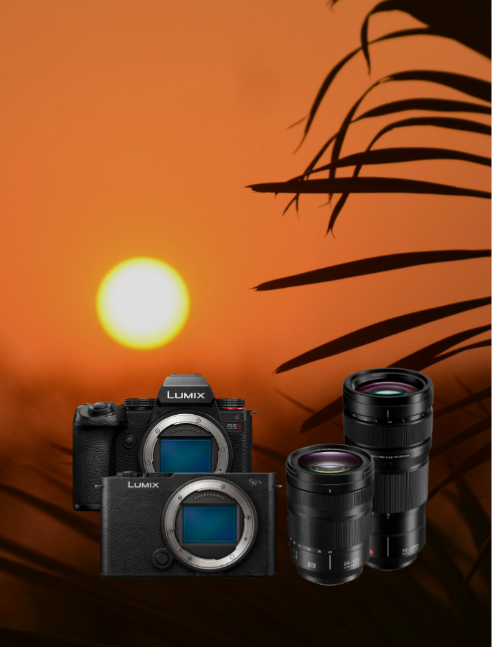 kamera, spiegelreflex?, Lumix, objektiv, sonnenuntergang