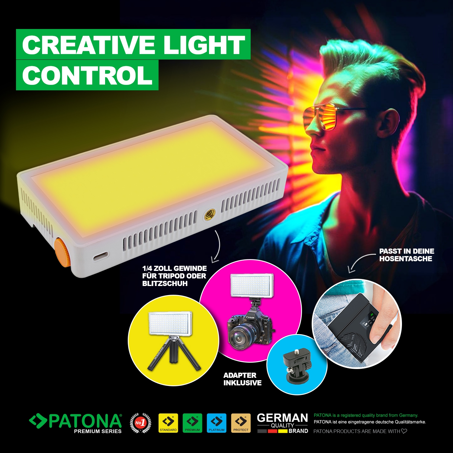 PATONA Premium LED Foto und Videolicht 40W mit 120 RGB + 128 Bi-Color LEDs 24 Effekten inkl. Tasche