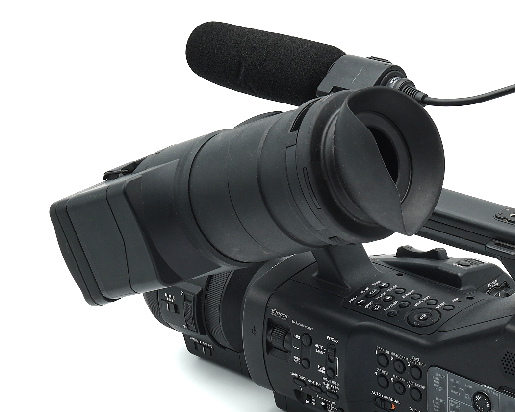 Camcorder, Video-Kamera, Objektivblende/Lens Hood, Mikrofon, Manuelle Bedienelemente