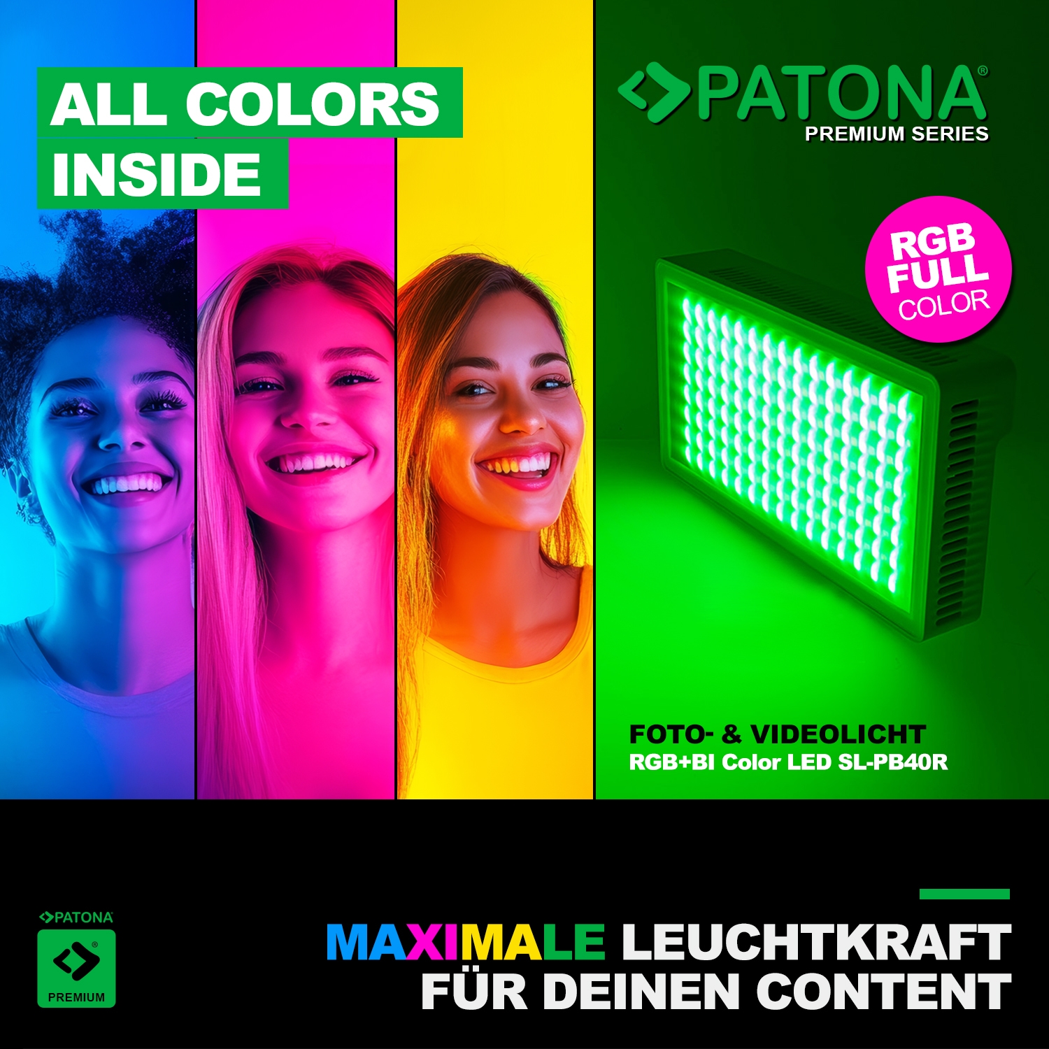 PATONA Premium LED Foto und Videolicht 40W mit 120 RGB + 128 Bi-Color LEDs 24 Effekten inkl. Tasche
