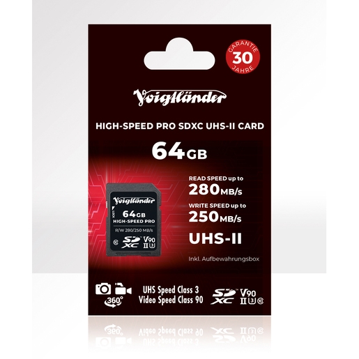 Voigtländer Prof. High-Speed SDXC 64GB, UHS-II, Cl10, U3, V90 (280/250 MB/s)