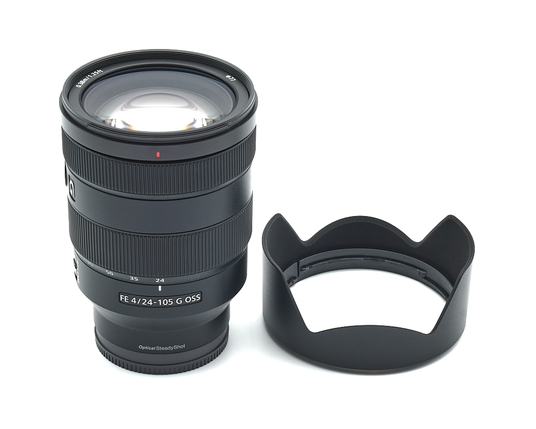 _objektiv, FE 4/24-105 G OSS, schwarze linse, Weitwinkel-Zoom, Blendenhaube Adapter